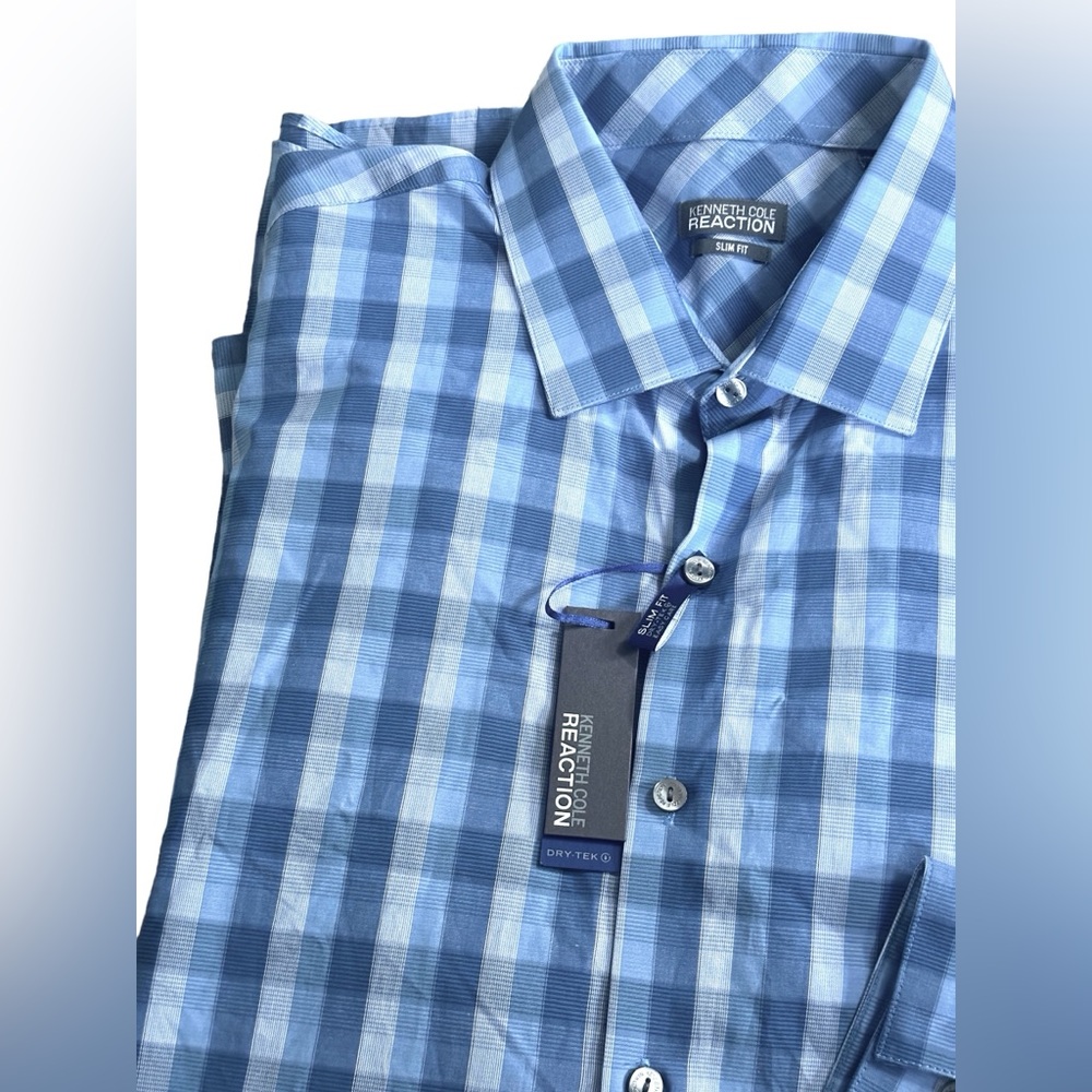 NWT Kenneth Cole Reaction Dry Tek Slim‎ Fit Button Down Shirt 17.5 34/35 XXL